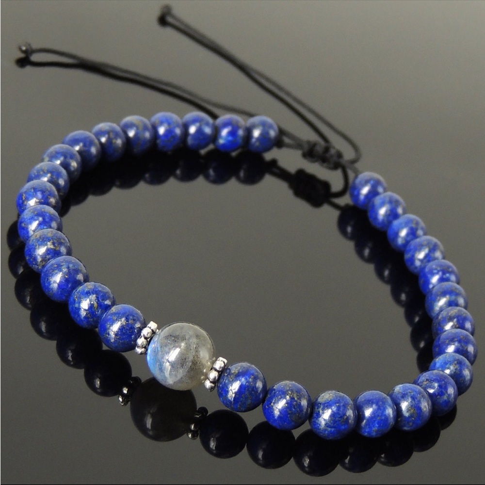Lapis Lazuli and Labradorite Bracelet Adjustable Beaded Bracelet